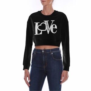 Love Moschino Black Graphic Cropped Sweatshirt Size Medium IT 42